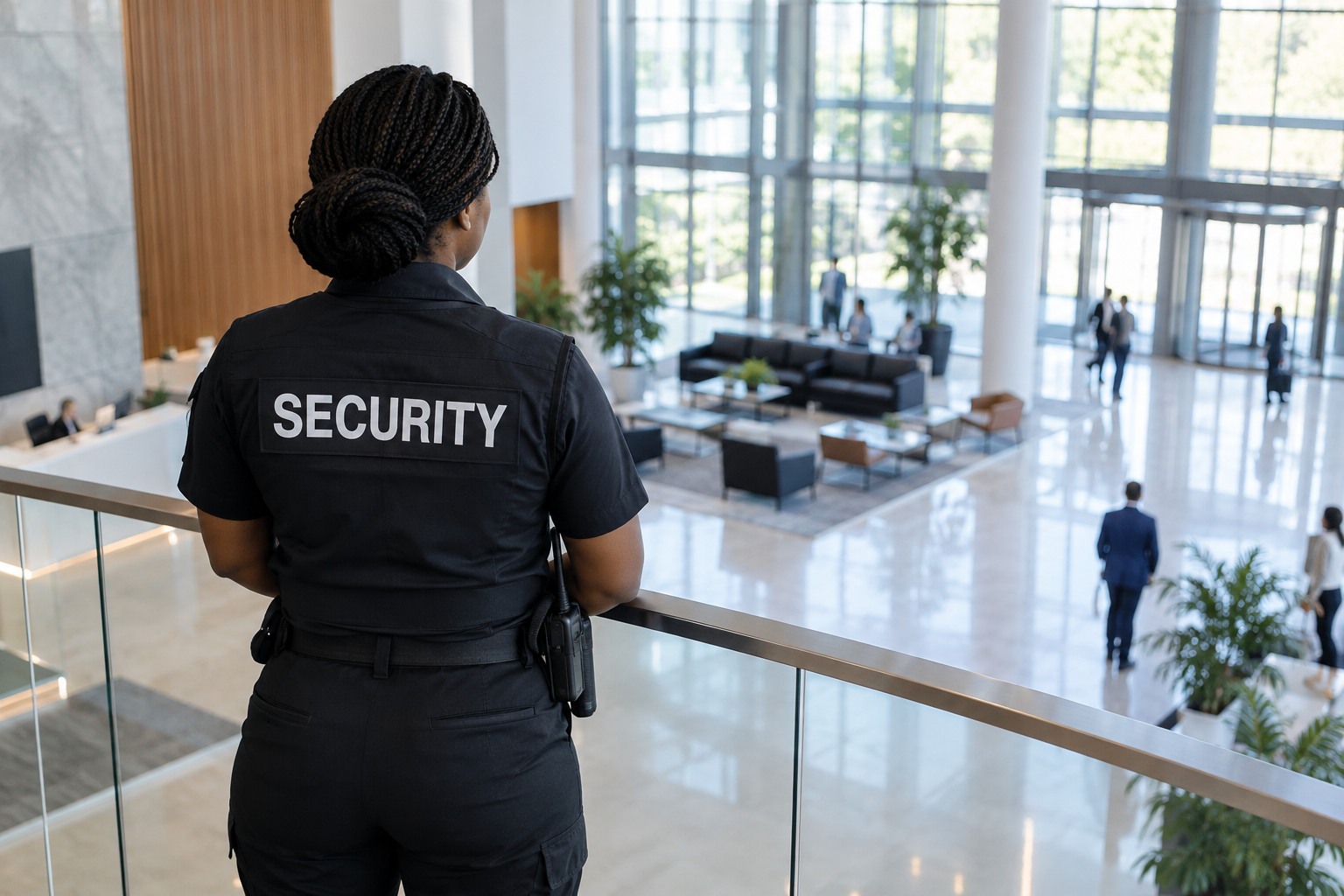 discreet security in a modern business foyer